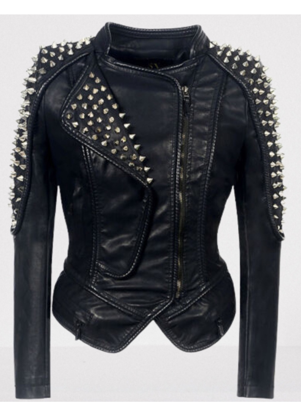 Women's Black Studded Leather Moto Jacket